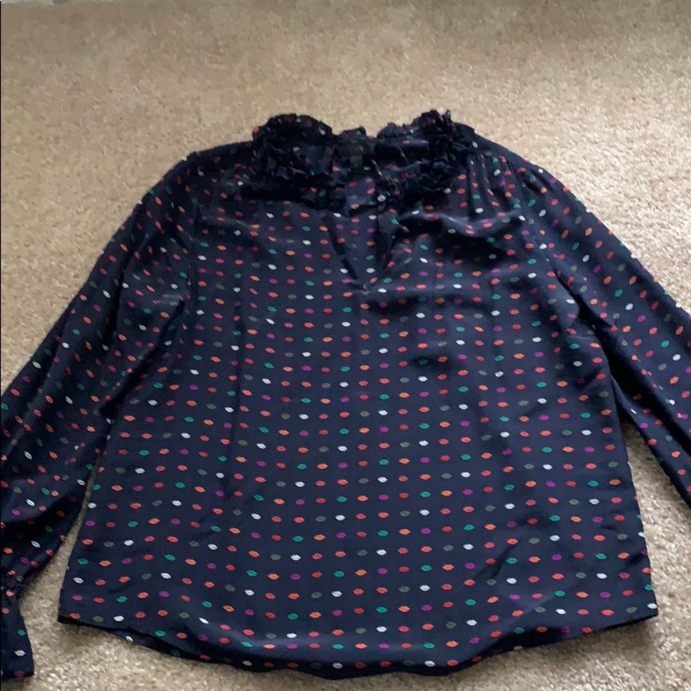 Navy Silk JCrew Long Sleeve Blouse